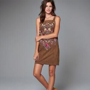 Abercrombie and Fitch Brown Faux Suede Embroidered Shift Dress-0